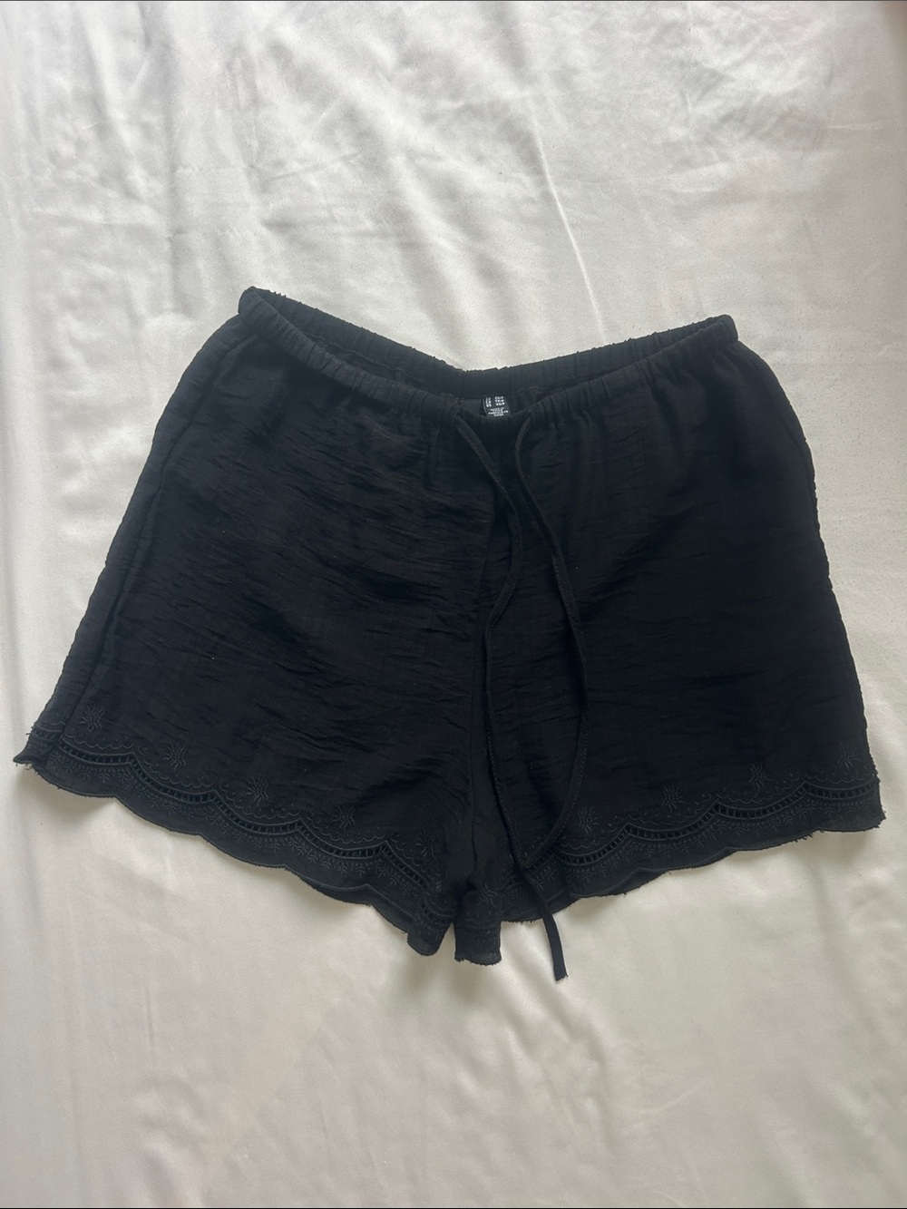 Vero Moda Black Elastic Waist Linen Shorts with Drawstring and Hem Detail